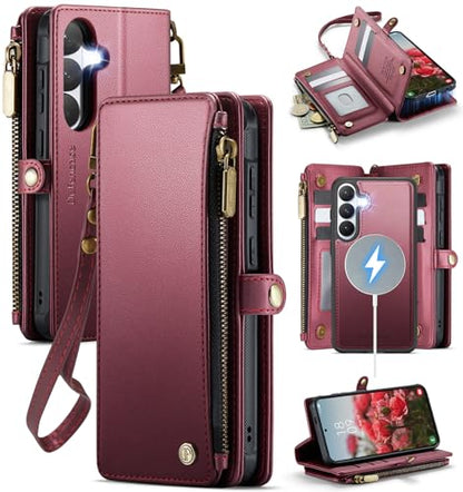 Defencase for Galaxy S26 Case Wallet Compatible with Magsafe 6.3", Wine Red | Magnetic Detachable, with RFID Bolcking Card Holder, Zipper Strap, PU Leather Drop-Proof Phone Cover for Samsung Galaxy S26 - color: (Detachable with Magsafe)-Wine Red