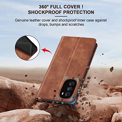 Jasonyu Flip Wallet Case for Moto G 5G (2022),Leather Magnetic Folio Cover with Card Holder,Kickstand - TPU Shockproof Durable Protective Phone Case,Brown | PU Leather Magnetic Folio Cover,with Card Holder,Kickstand,TPU Shockproof,Durable,Protective Phone