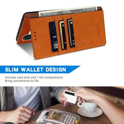 ZZXX for Samsung Galaxy A17 5G Wallet Case with [RFID Blocking] Card Slot Kickstand Magnetic Closure PU Leather Flip Fold Protective Phone Case for Samsung Galaxy A17(Brown-6.7 inch) - color: Brown