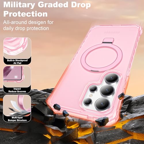 Compatible with Samsung Galaxy S25 Ultra Case 6.9'' Cute Wavy Frame with Magnetic Stand [Compatible with Mag-Safe] Military-Grade Translucent Phone Case for Women Girl, Pink - color: Pink, size: Samsung Galaxy S25 Ultra