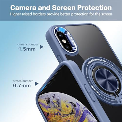 for iPhone Xs Case and iPhone X Case Compatible with Magnetic Blue | With Ring Holder,Transparent Hard PC,Rotated Ring Holder Kickstand Phone Case 5.8in,Blue JUS12-38 - color: Blue