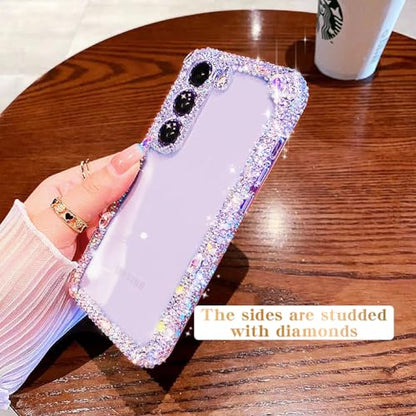 Compatible with Samsung Galaxy S22 Bling Clear Case for Women,Glitter Phone Case with Sparkle Rhinestone Diamond Camera Protection，Airbag Anti-Fall Crystal Hard Cover for Girl - size: Galaxy S22