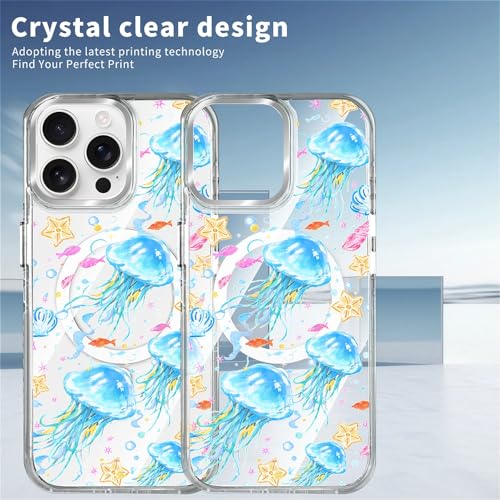 VisEnt Clear Case for iPhone 14 Pro Max, Magnetic Phone Case, Transparent Slim Cover, Military Grade Protection, Shockproof, Anti-Yellowing, Scratch Resistant, Blue Jellyfish Ocean - color: Blue Jellyfish Ocean, size: Iphone 14 Pro Max