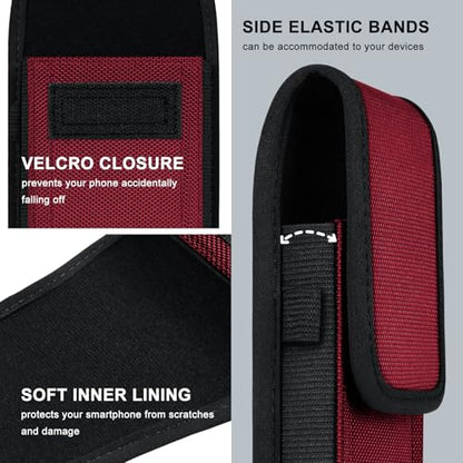 ykooe Cell Phone Pouch Nylon Belt Holster Case Compatible with iPhone 16/15/14/13/12/11 Pro Max & Plus,17 Air Models, Samsung Galaxy S24/S23/S21 FE,Red-XL - color: Red, size: XL
