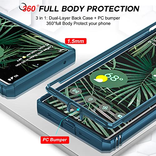 LeYi for Pixel 6 Pro Case, Google Pixel 6 Pro with Slide Camera Cover, 360 Full Body Military-Grade Phone Case with Magnetic Kickstand, Sea Blue - color: Sea Blue