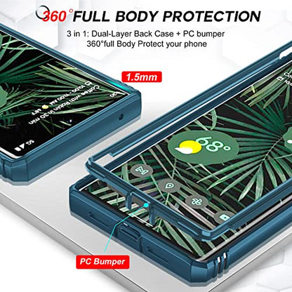 LeYi for Pixel 6 Pro Case, Google Pixel 6 Pro with Slide Camera Cover, 360 Full Body Military-Grade Phone Case with Magnetic Kickstand, Sea Blue - color: Sea Blue