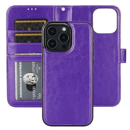 Bocasal Detachable Wallet Case Card Holder for iPhone 16 Pro Max Purple | RFID Blocking Kickstand Card Slots Holder PU Leather Magnetic Shockproof Wrist Strap Removable Flip Protective Cover 6.9 inch - color: Purple