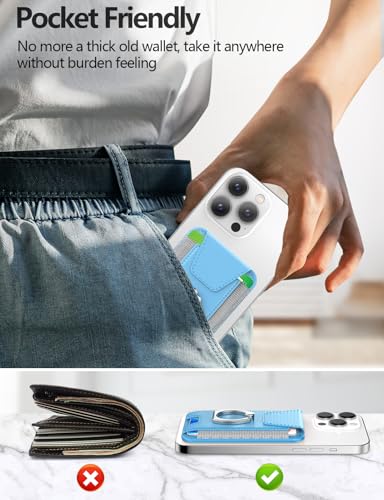 for Magsafe Wallet with Grip, 6-Card Holder; Stronger Magnetic Phone Wallet - color: Light Sky Blue