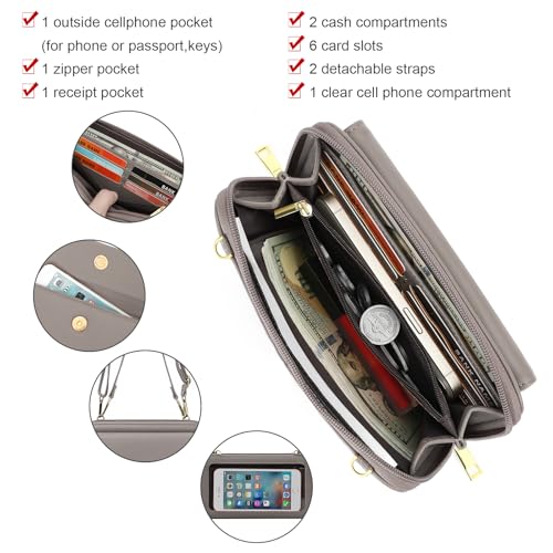 GOIACII Phone Purse Crossbody Bags for Women Small Travel Wallet Touch Screen RFID Blocking - color: C04 Grey