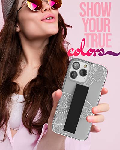 ENCASED Hand Strap Case Designed for iPhone 14 Pro Max Case with Finger Loop Grip and Screen Protector (White Lace Leaf) - color: Lace Leaf