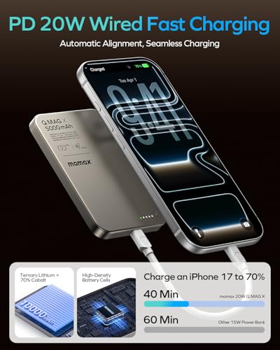 MOMAX Magnetic Wireless Power Bank, 10000mAh Slim 0.5" Portable Charger - color: Titanium, size: 10000 mAh