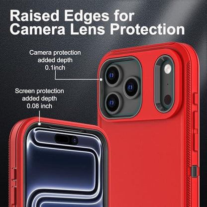 YKHJKLEC for iPhone 17 Pro Case, Military Grade 3 in 1 Heavy Duty Shockproof/Drop Proof/Dust Proof Case with 2Pcs Tempered Glass Screen Protector (Red/Black) - color: Red/Black