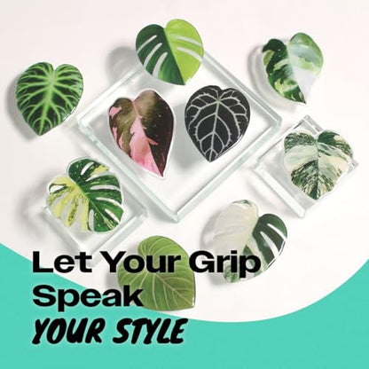 OnTheGrip Cute Acrylic Tropical Leaf Design Collapsible Expandible Mobile Phone Grip Stand Holder for Smartphone Tablet Cell Phone Accessory (Aurea Monstera)
