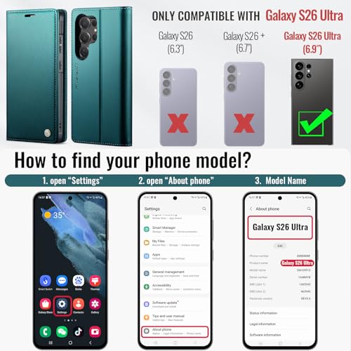 for Samsung Galaxy S26 Ultra 2in1 Detachable Wallet Case Bluegreen | Compatible with Magsafe, Magnetic, RFID Blocking Card Holder, Shockproof, Kickstand, Wireless Charging, PU Leather Flip Cover - color: (Detachable 2 in 1)-Blue Green, size: Galaxy S26 Ul