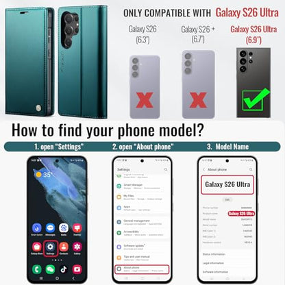 for Samsung Galaxy S26 Ultra 2in1 Detachable Wallet Case Bluegreen | Compatible with Magsafe, Magnetic, RFID Blocking Card Holder, Shockproof, Kickstand, Wireless Charging, PU Leather Flip Cover - color: (Detachable 2 in 1)-Blue Green, size: Galaxy S26 Ul