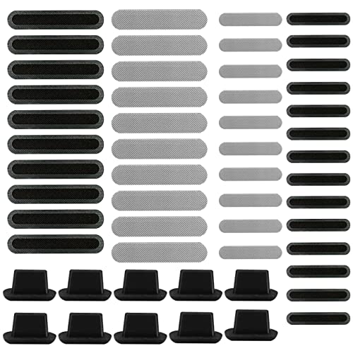 44 Pack Speaker Dustproof Stickers Protector with 10 Pcs Silicone Anti Dust Plugs Caps, Mesh Speaker Anti Dust Adhesive Cover Compatible with iPhone 16 15 14 13 12 Pro, 2 Sizes, 2 Colors - size: 44-Pack