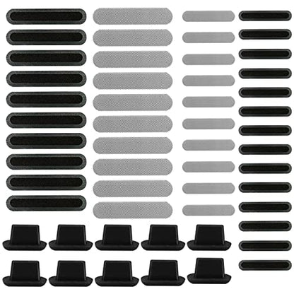 44 Pack Speaker Dustproof Stickers Protector with 10 Pcs Silicone Anti Dust Plugs Caps, Mesh Speaker Anti Dust Adhesive Cover Compatible with iPhone 16 15 14 13 12 Pro, 2 Sizes, 2 Colors - size: 44-Pack