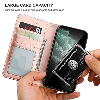 Bocasal Detachable Wallet Case Card Holder for iPhone 12/12 Pro, Rose Gold | Kickstand Card Slots Holder PU Leather Magnetic Shockproof Wrist Strap Removable Flip Protective Cover 6.1 inch - color: Rose Gold