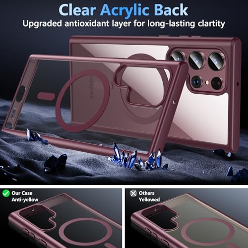 Hensinple for Samsung Galaxy S22 Ultra Case Magnetic, Galaxy S22 Ultra Phone Case [Compatible with Magsafe], Clear Hard Back Slim Shockproof Magnetic Cover Case 6.8 Inch, Burgundy - color: Burgundy-S22 Ultra, size: Galaxy S22 Ultra 6.8 inch