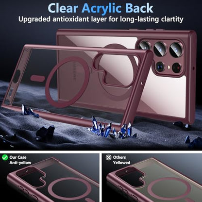 Hensinple for Samsung Galaxy S22 Ultra Case Magnetic, Galaxy S22 Ultra Phone Case [Compatible with Magsafe], Clear Hard Back Slim Shockproof Magnetic Cover Case 6.8 Inch, Burgundy - color: Burgundy-S22 Ultra, size: Galaxy S22 Ultra 6.8 inch
