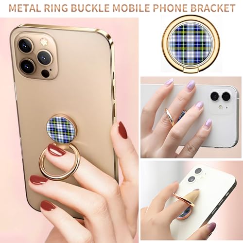 Cell Phone Ring Holder, Cute Metal Phone Grip Stand Finger Ring Kickstand, Flexible 360°Rotation Phone Tablet Case Accessories Compatible with Most Phones White Blue Plaid - color: White Blue Plaid