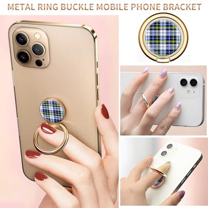 Cell Phone Ring Holder, Cute Metal Phone Grip Stand Finger Ring Kickstand, Flexible 360°Rotation Phone Tablet Case Accessories Compatible with Most Phones White Blue Plaid - color: White Blue Plaid