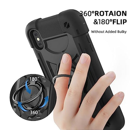 MARKILL Compatible with iPhone X/iPhone Xs Case 5.8 Inch with Ring Stand, Heavy-Duty Military Grade Shockproof Phone Cover for iPhone X/XS. Black - color: Black, size: iPhone X/iPhone XS 5.8"