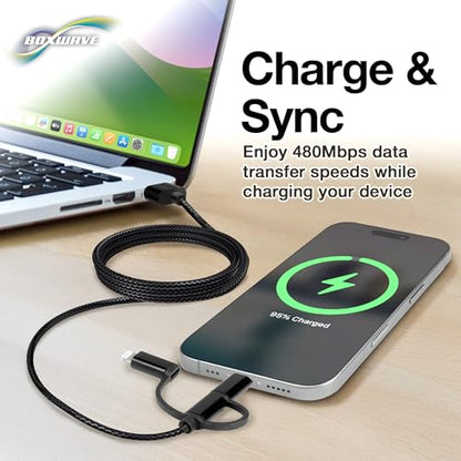 BoxWave Cable Compatible with OM System Tough TG-7 - AllCharge 3-in-1 Cable - Jet Black
