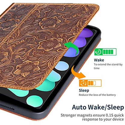 Gexmil Leather Case for iPad mini 7 A17 Pro/iPad mini 6 Gen 8.3 Inch - color: Brown