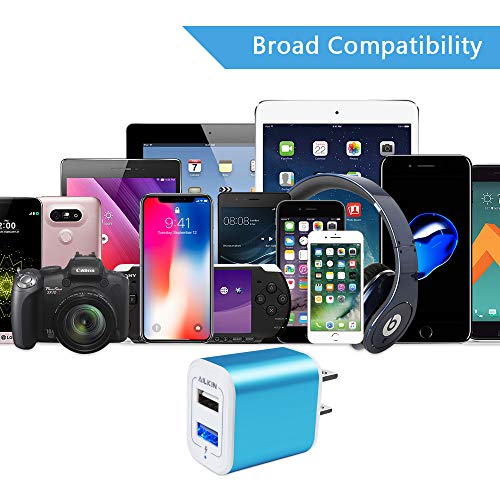 USB Plug in Wall Charger, Charging Block, 2Pack 2.1A Fast Charge Dual Port - color: Blue