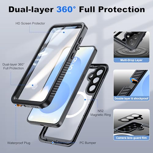 ANTSHARE IP68 Waterproof Case for Samsung Galaxy S25 Plus, Black/Clear - color: Black/Clear, size: S25 Plus