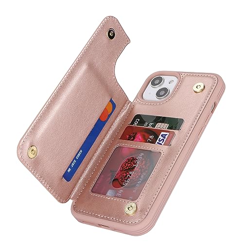 iCoverCase Compatible with iPhone 14 Plus Phone Case with Card Holder, Wallet Case for Women Men RFID Blocking PU Leather Protective Case 6.7 Inch (Rose Gold) - color: Rose Gold