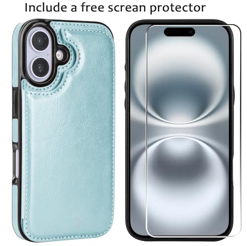 Wallet Case Compatible with iPhone 16 6.1", Slim Protective Case with Card Holder,Premium PU Leather Kickstand Card Slots Case with Double Magnetic Clasp-Ice Blue - color: Iceblue, size: iphone 16 6.1"
