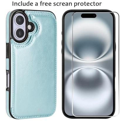 Wallet Case Compatible with iPhone 16 6.1", Slim Protective Case with Card Holder,Premium PU Leather Kickstand Card Slots Case with Double Magnetic Clasp-Ice Blue - color: Iceblue, size: iphone 16 6.1"
