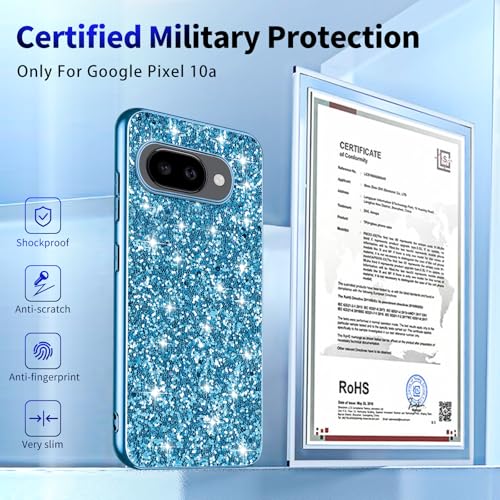Glitter Case for Google Pixel 10A Phone Case for Women Girls, Slim Ultra Thin Matte Back Shockproof Protective Cover for Google Pixel 10A 5G Crystal Bling Case (Blue) - color: Blue