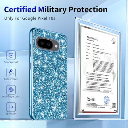 Glitter Case for Google Pixel 10A Phone Case for Women Girls, Slim Ultra Thin Matte Back Shockproof Protective Cover for Google Pixel 10A 5G Crystal Bling Case (Blue) - color: Blue