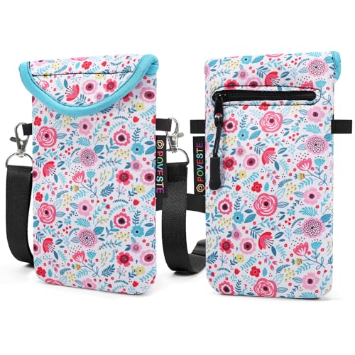 Flap Closure Secure Cell Phone Bag with Card Pocket for iPhone & Samsung - color: White Garden Flower