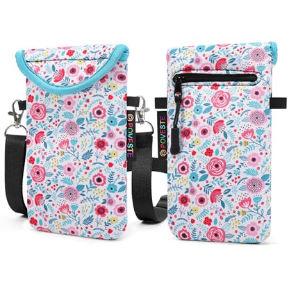 Flap Closure Secure Cell Phone Bag with Card Pocket for iPhone & Samsung - color: White Garden Flower
