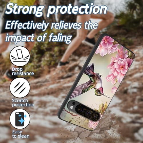 for Google Pixel 9 Pro XL Phone Case, TPU Shockproof Full Body Protection 6.8" Moth Mushroom Flower Cover for Pixel 9 Pro XL, Lightweight Compatible Wireless Charging, Screen Protector Film - color: Hummingbird