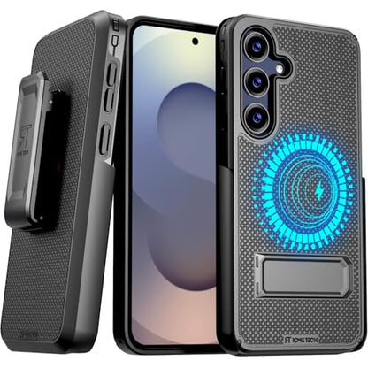 Designed for Samsung Galaxy S26 Case with Belt Clip Holster | Rugged Cover with Strong Magnet & Kickstand Heavy Duty Combo - Black - color: Black