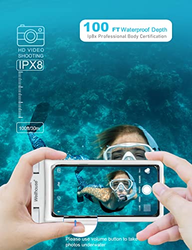 wellhouse Waterproof Phone Pouch, Waterproof Phone Case for iPhone 16 15 14 13 12 Pro Max XS Samsung, IPX8 3D Cellphone Dry Bag Beach Essentials (1 Pack - White7.0, 7 inch) - color: 1 Pack - White7.0"
