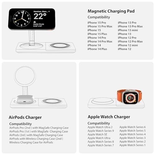 PETINO 3 in 1 Wireless Charging Station for Apple Devices with MagSafe - color: Golden