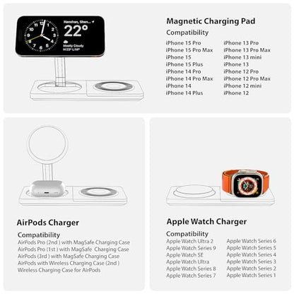 PETINO 3 in 1 Wireless Charging Station for Apple Devices with MagSafe - color: Golden