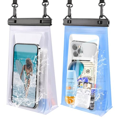 PEDVSTY Floating Waterproof Phone Pouch 2 Pack, Double Seals Dry Bags, 7.2" | Large, IPX8 Waterproof Bags, Extra Sealing Layer, Adjustable Lanyard, Fits All Phones, Kayak/Beach/Cruise Travel Essentials - color: White+Blue