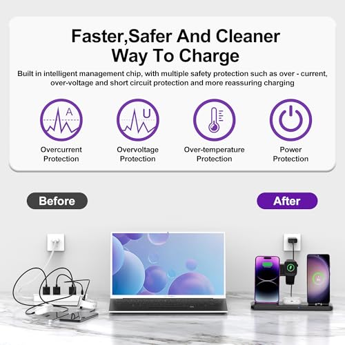 Wireless Charger for iPhone Charging Station, Foldable 4 in 1 Fast Charging for iPhone 16 15 14 13 12 Pro Max Plus, Charger Stand for Apple Watch & Airpods 4 3 2 Pro,for Samsung Series Black