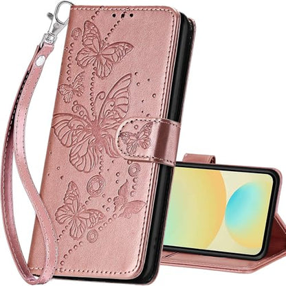 for Samsung Galaxy S24 FE Wallet case, Rose Gold-Butterfly | 3 Card Holders, Kickstand, Shockproof TPU Shell, PU Leather, Magnetic Closure, Protective Flip Folio Cover, Women - color: 6