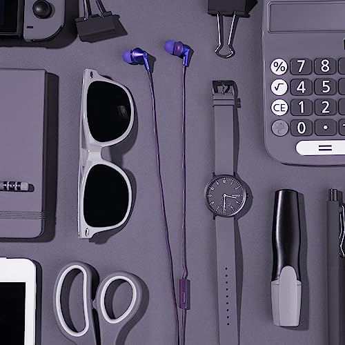 Panasonic ErgoFit Wired Earbuds with Microphone, 3.5mm Jack Headphones with Mic and Call Controller, Ergonomic Custom-Fit Earpieces (S/M/L), for Phones and Laptops - RP-TCM125-VA (Metallic Purple) - color: Metallic Purple, size: S/M/L, style: With Mic