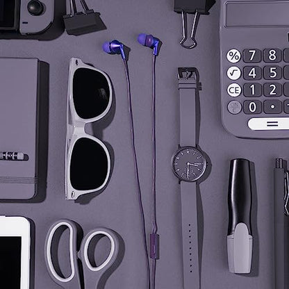 Panasonic ErgoFit Wired Earbuds with Microphone, 3.5mm Jack Headphones with Mic and Call Controller, Ergonomic Custom-Fit Earpieces (S/M/L), for Phones and Laptops - RP-TCM125-VA (Metallic Purple) - color: Metallic Purple, size: S/M/L, style: With Mic