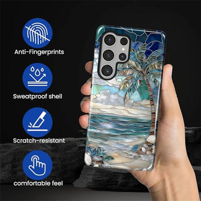 Case for Samsung Galaxy S26 Ultra, 2 in 1 PC Hard Shell & Silicone Inner Bumper, Anti-Scratch Full-Body Cover Shockproof Slim Design -Beach Palm Tree - color: Beach Palm Tree, size: Galaxy S26 Ultra