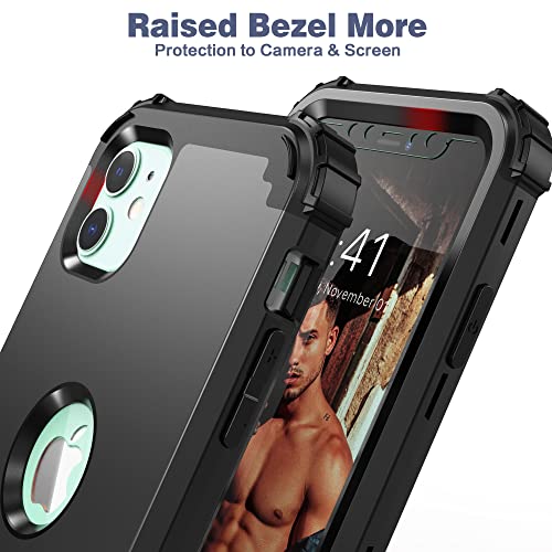 IDweel for iPhone 11 Case with Tempered Glass Screen Protector,Hybrid 3 in 1 Shockproof Slim Heavy Duty Protection Hard PC Cover Soft Silicone Bumper Full Body Case, Black - color: Black